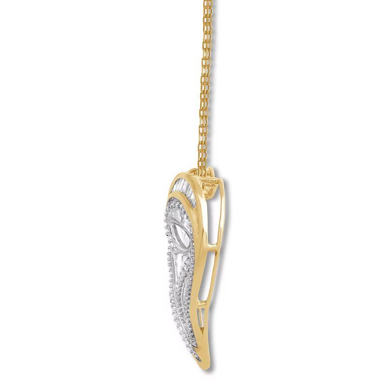 Diamond Heart Necklace 1/2 ct tw Round & Baguette 10K Yellow Gold 18′′