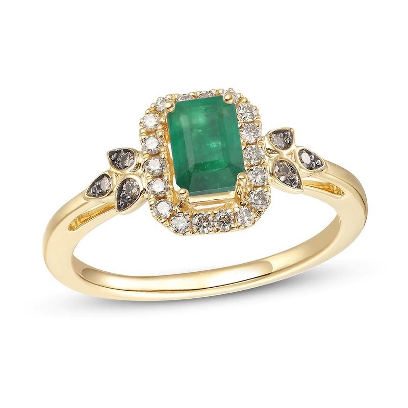 Emerald Ring 1/5 ct tw Diamonds 14K Honey Gold
