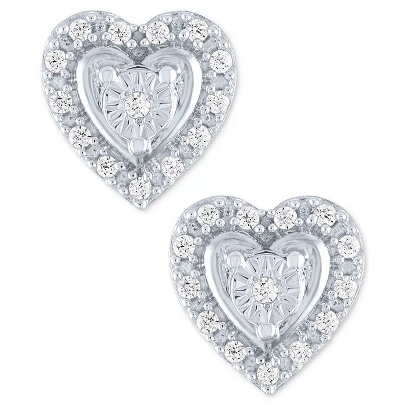 Diamond Heart Earrings (1/10 ct. t.w.) in Sterling Silver or Sterling Silver & 14k Rose Gold-Plate