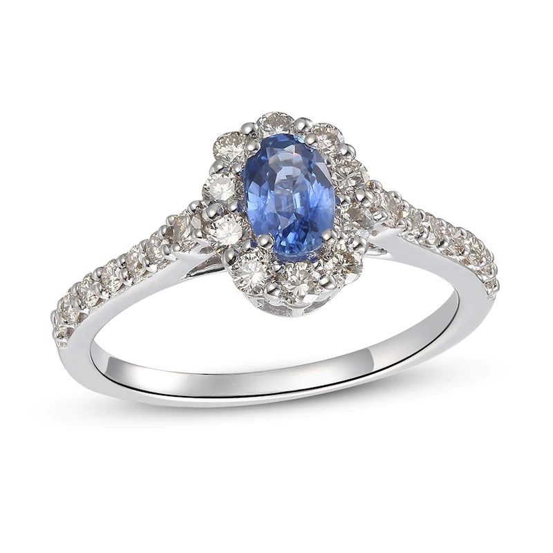 Natural Sapphire Ring 1/2 ct tw Diamonds 14K Vanilla Gold