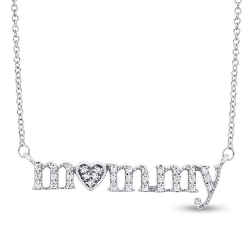 “Mommy” Necklace 1/6 ct tw Diamonds Sterling Silver 17′′