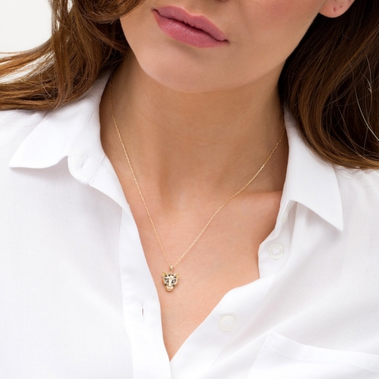 1/20 CT. T.W. Champagne Diamond Cheetah Pendant in 10K Gold and Black Rhodium:1/20 CT. T.W. Champagne Diamond Cheetah Pendant in 10K Gold and Black Rhodium