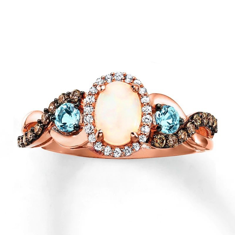 Opal Ring 1/4 ct tw Diamonds 14K Strawberry Gold