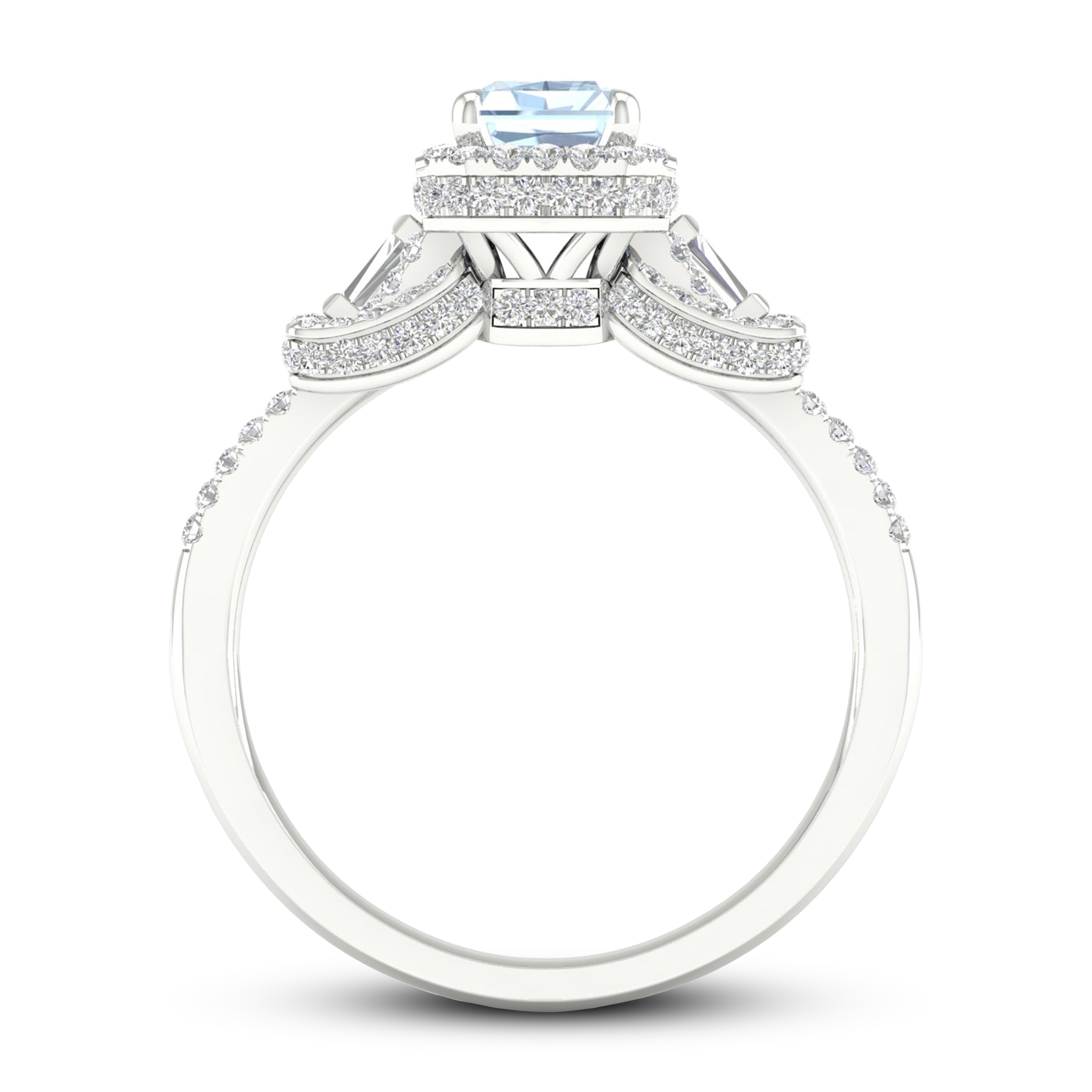 Aquamarine & Diamond Engagement Ring 1/2 ct tw Emerald/Round/Baguette-cut 10K White Gold