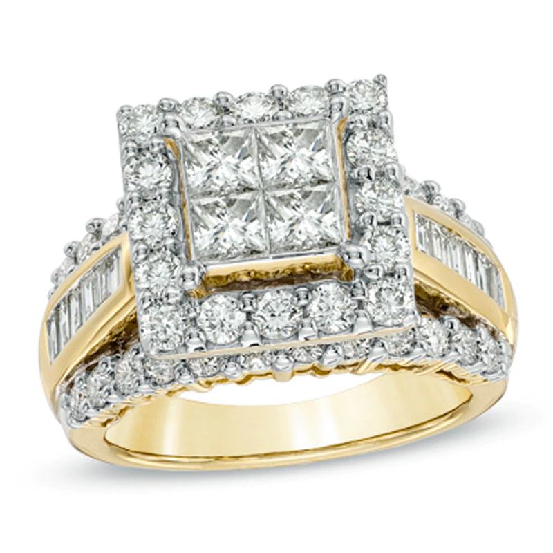 3 CT. T.W.  Princess-Cut Diamond Frame Ring in 14K Gold