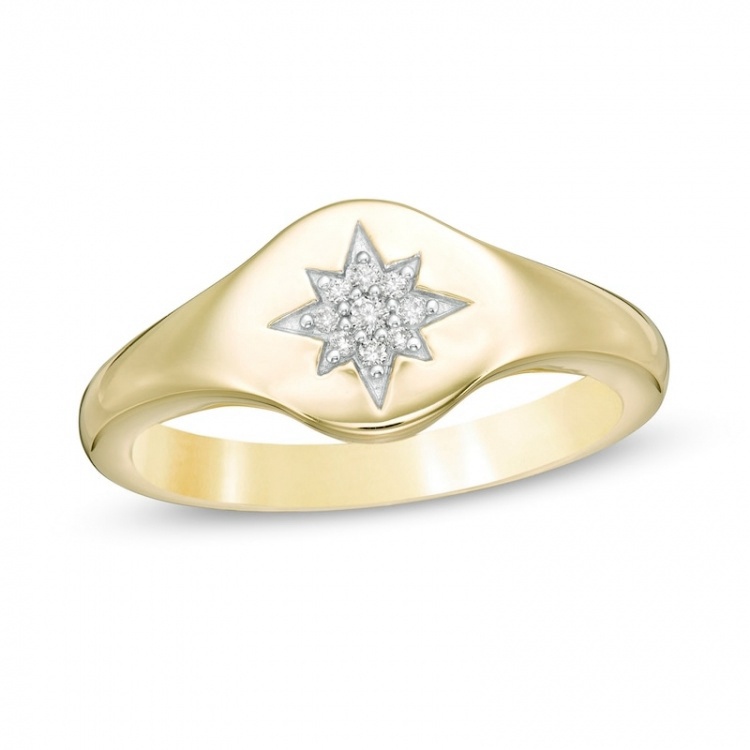 1/20 CT. T.W. Diamond Tiara Star Signet Ring in 10K Gold:1/20 CT. T.W. Diamond Tiara Star Signet Ring in 10K Gold