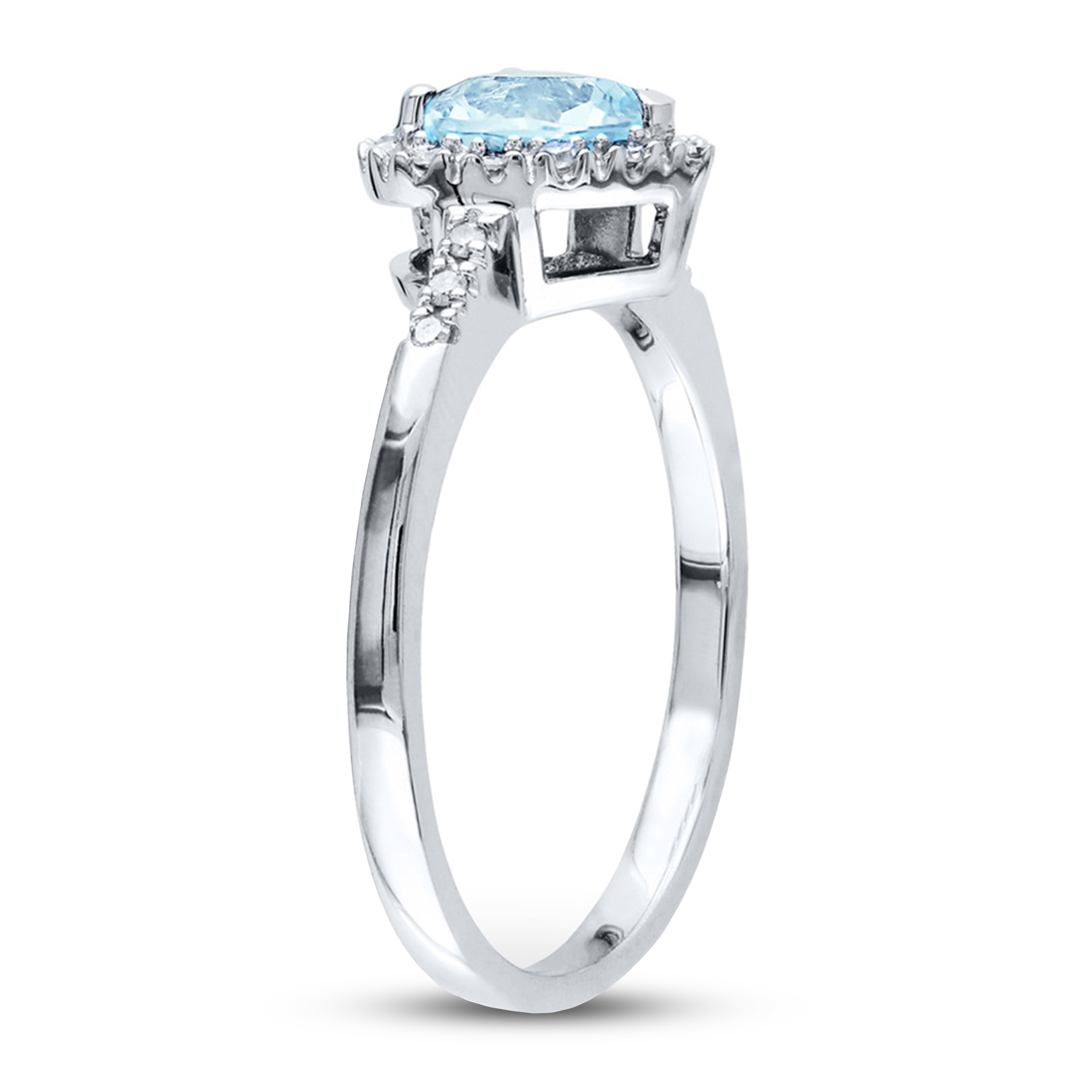 Aquamarine Heart Ring 1/10 ct tw Diamonds Sterling Silver