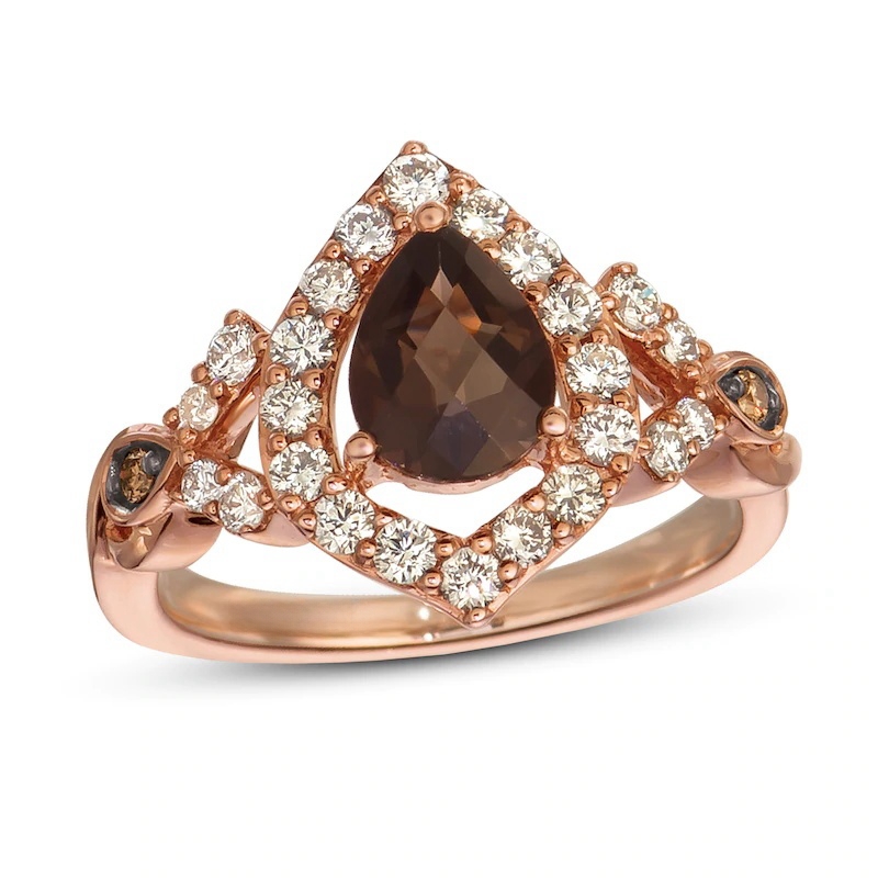 Chocolate Quartz Ring 5/8 ct tw Diamonds 14K Strawberry Gold