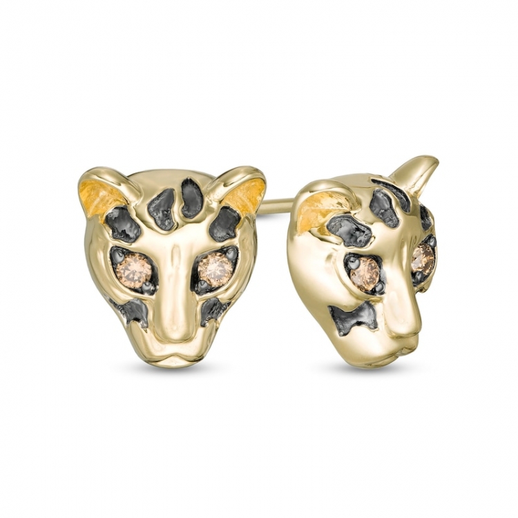 1/15CT.T.W.ChampagneDiamondCheetahStudEarringsin10KGoldandBlackRhodium:1/15CT.T.W.ChampagneDiamondCheetahStudEarringsin10KGoldandBlackRhodium