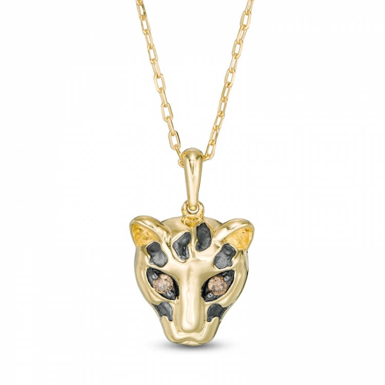 1/20 CT. T.W. Champagne Diamond Cheetah Pendant in 10K Gold and Black Rhodium:1/20 CT. T.W. Champagne Diamond Cheetah Pendant in 10K Gold and Black Rhodium