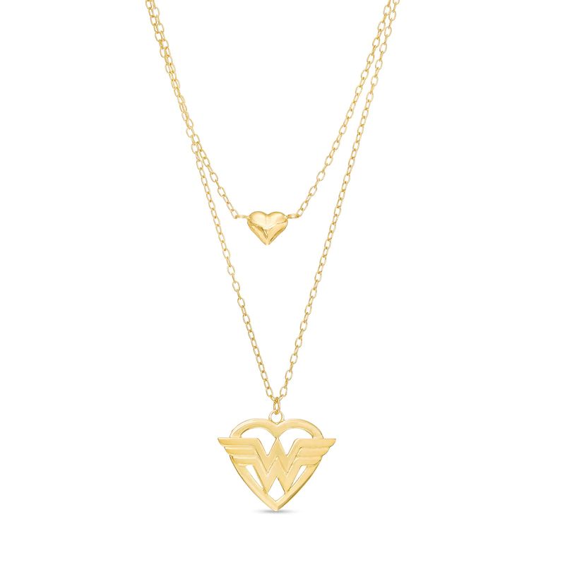 Heart with Logo and Mini Puff Heart Double Strand Necklace in 10K Gold-21.5′′