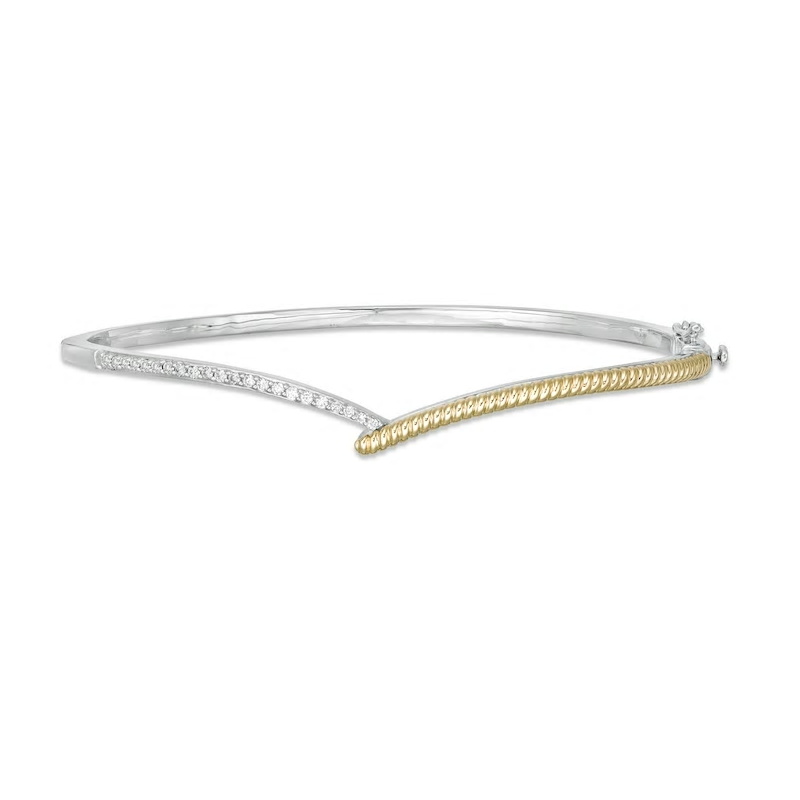 1/4 CT. T.W. Diamond Lasso Hinged Bangle in Sterling Silver and 10K Gold
