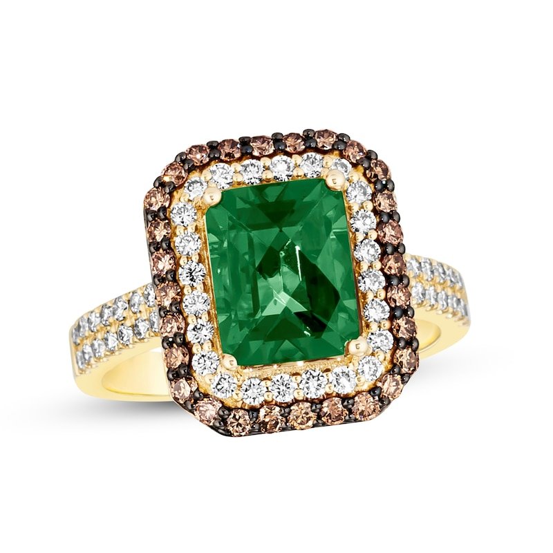 Natural Emerald Ring 7/8 ct tw Diamonds 14K Honey Gold