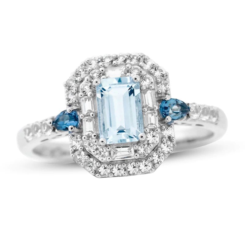 Aquamarine/London Blue Topaz/White Sapphire Ring Sterling Silver
