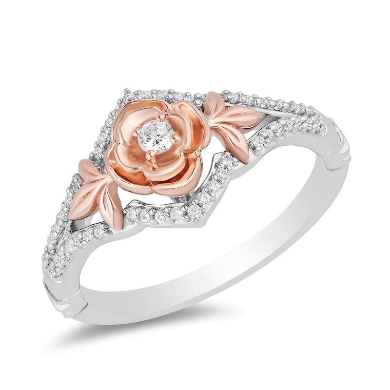 1/5CT.T.W. Diamond Rose Split Shank Ring in Sterling Silver and 10K Rose Gold