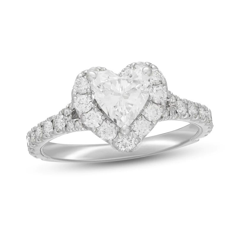 Diamond Engagement Ring 1-3/8 ct tw Heart & Round-Cut 14K White Gold
