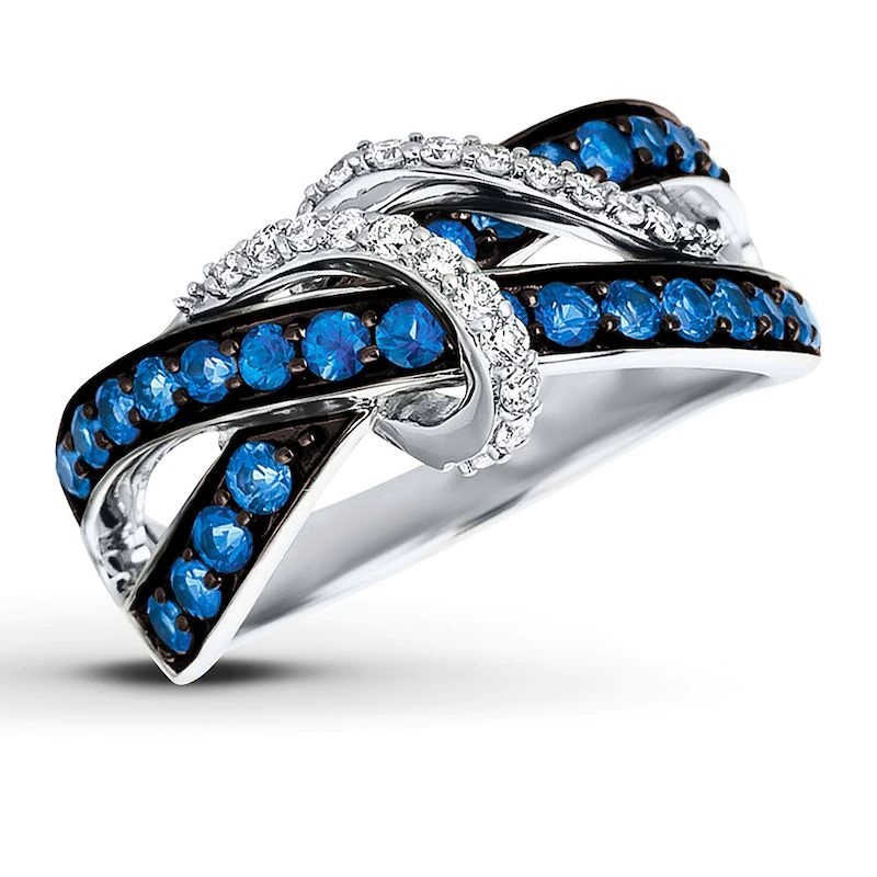 Sapphire Ring 1/5cttw Diamonds 14K Vanilla Gold