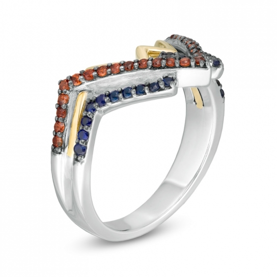 Garnet and Blue Sapphire Symbol Ring in Sterling Silver and 10K Gold :Garnet and Blue Sapphire Symbol Ring in Sterling Silver and 10K Gold