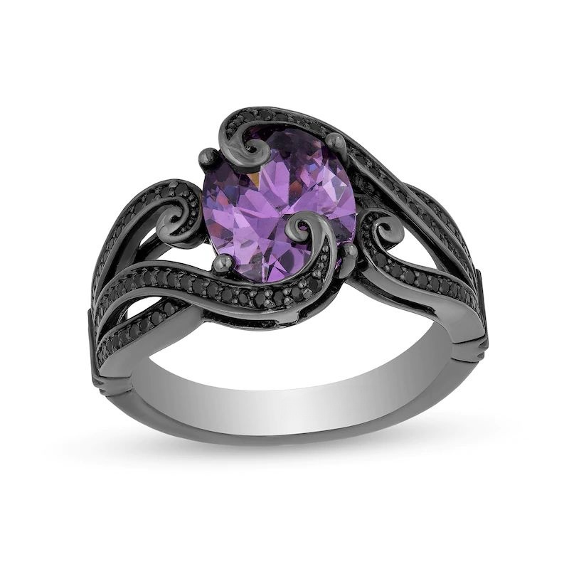 Oval Amethyst and 1/4CT.T.W. Black Diamond Ring in Sterling Silver