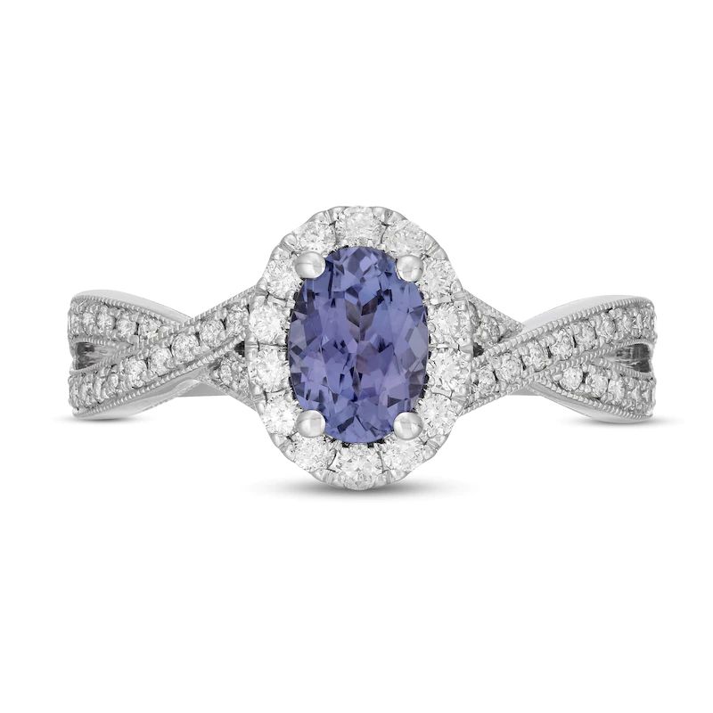 Tanzanite & Diamond Engagement Ring 5/8 ct tw Round-cut 14K White Gold