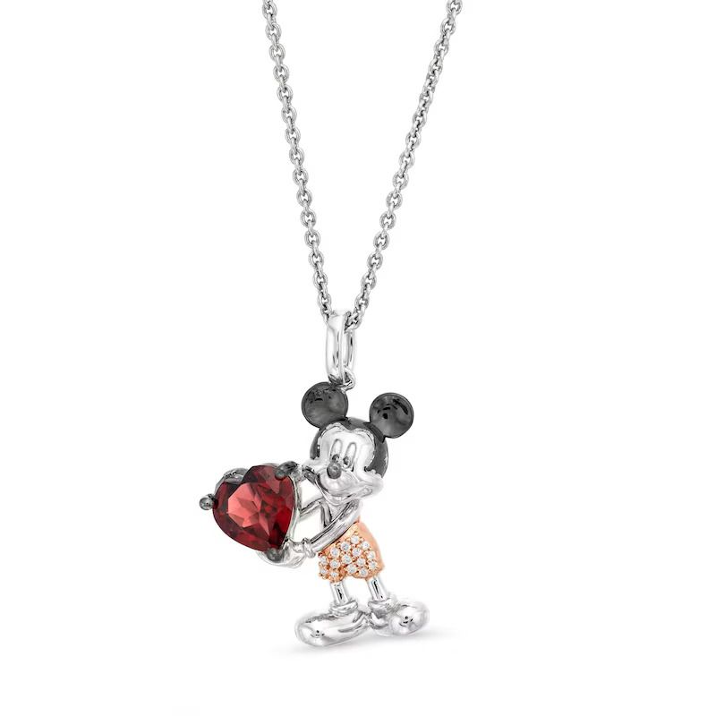 Mouse Garnet & Diamond Accent Necklace Sterling Silver & 10K Rose Gold 19