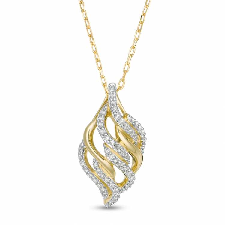 1/5 CT. T.W. Diamond Flame Pendant in 10K Gold:1/5 CT. T.W. Diamond Flame Pendant in 10K Gold