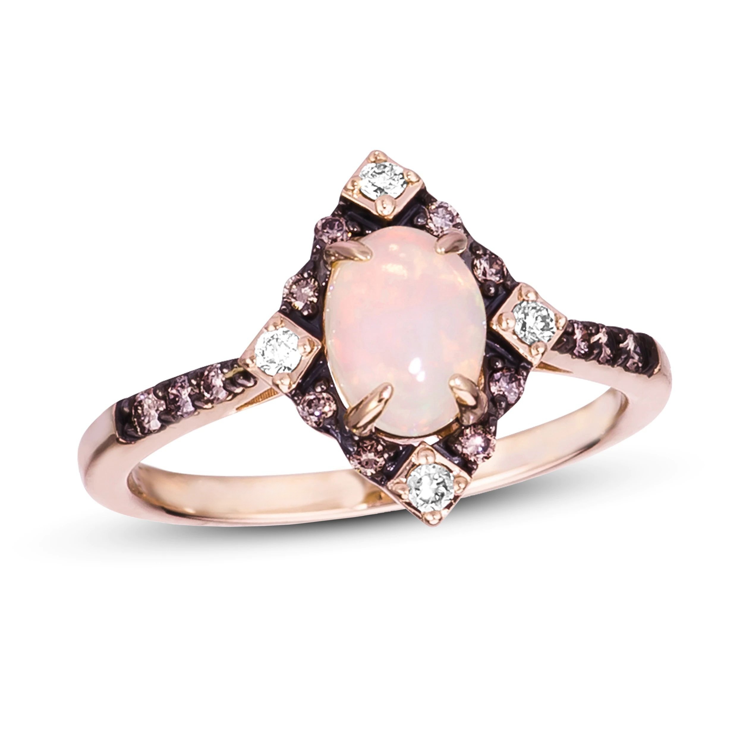 Opal Ring 1/5 ct tw Diamonds 14K Strawberry Gold