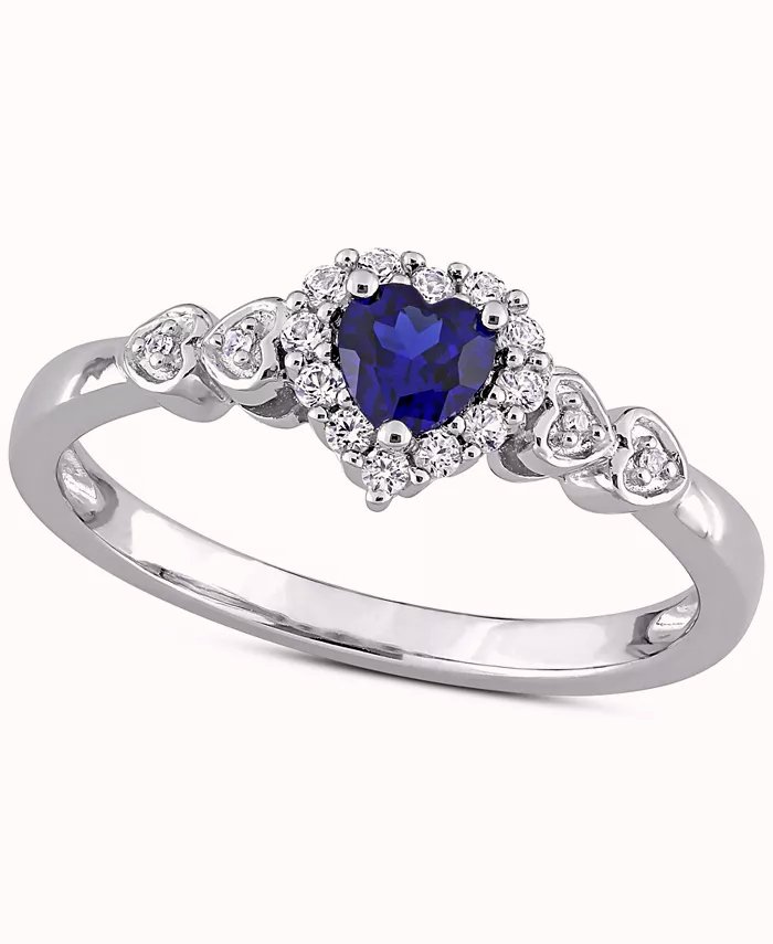 Blue Sapphire (1/4 ct. t.w.), White Sapphire (1/8 ct. t.w.), & Diamond Accent Heart Ring in Sterling Silver