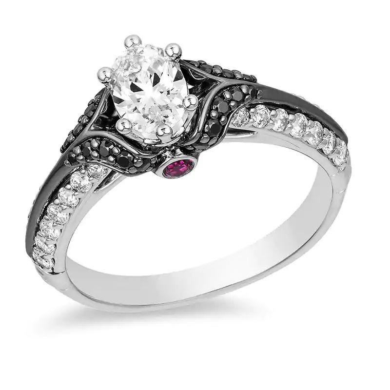 1CT.T.W. Oval Diamond Engagement Ring in14K White Gold with Black Rhodium
