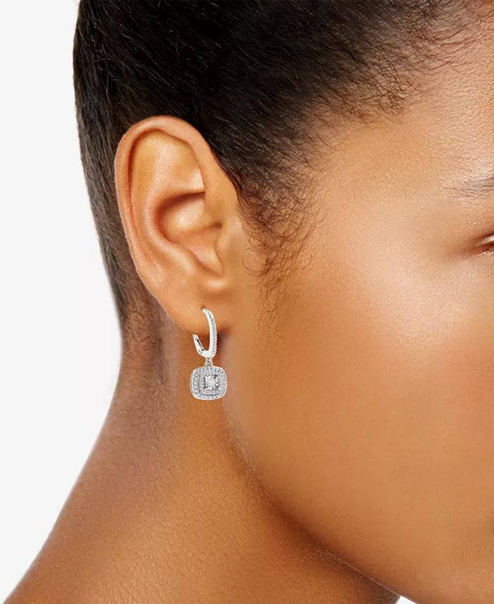 Diamond Halo Drop Earrings (1/2 ct. t.w.) in Sterling Silver, 14k Rose Gold Sterling Silver & 14k Gold Sterling Silver.