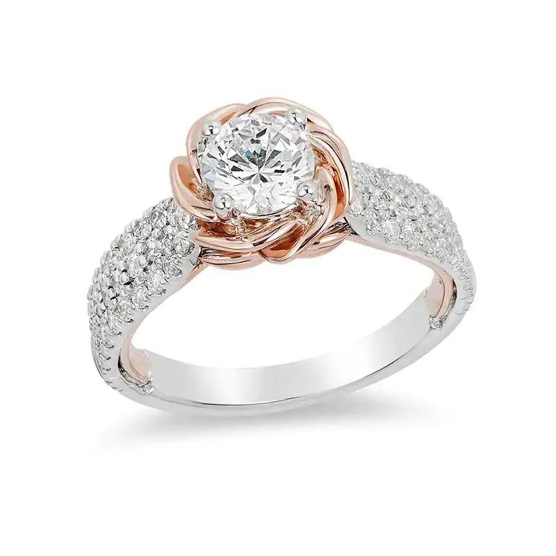 1-1/4CT.T.W. Diamond Rose Frame Engagement Ring in 14K Two-Tone Gold