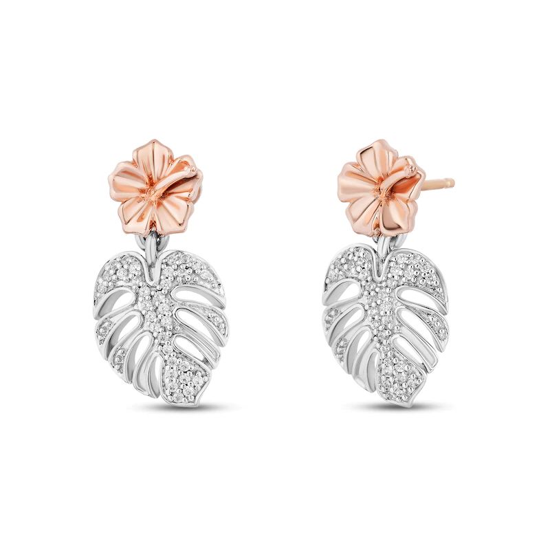 Diamond Palm Leaf Earrings 1/10 ct tw Sterling Silver & 10K Rose Gold
