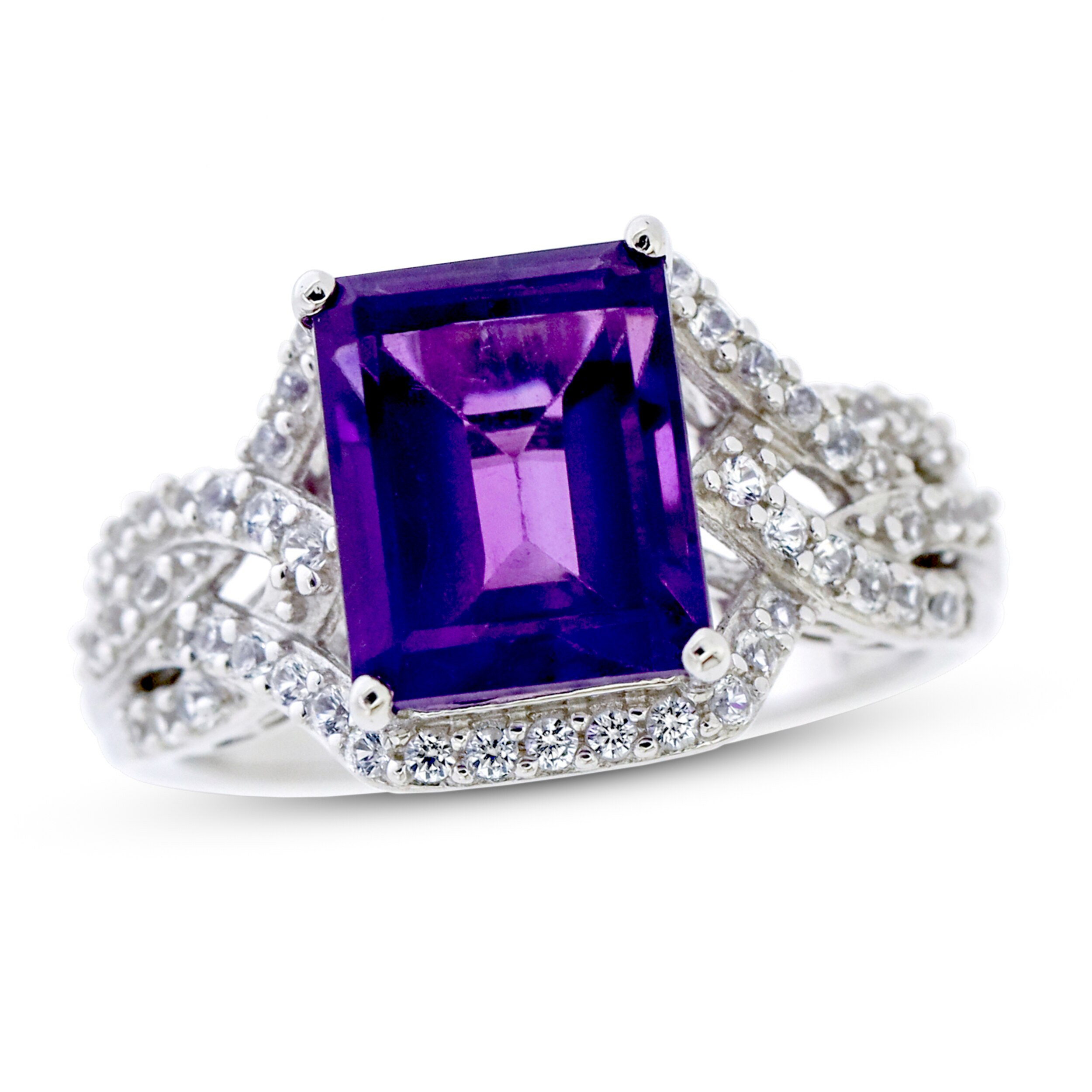 Amethyst & White  Sapphire Ring Sterling Silver
