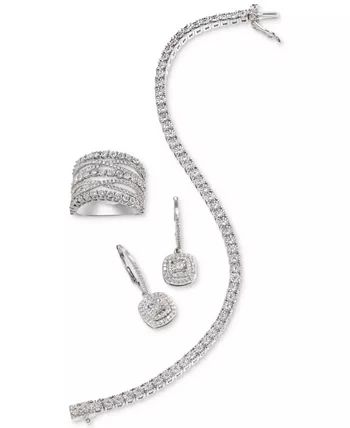 Diamond Halo Drop Earrings (1/2 ct. t.w.) in Sterling Silver, 14k Rose Gold Sterling Silver & 15k Gold Sterling Silver.