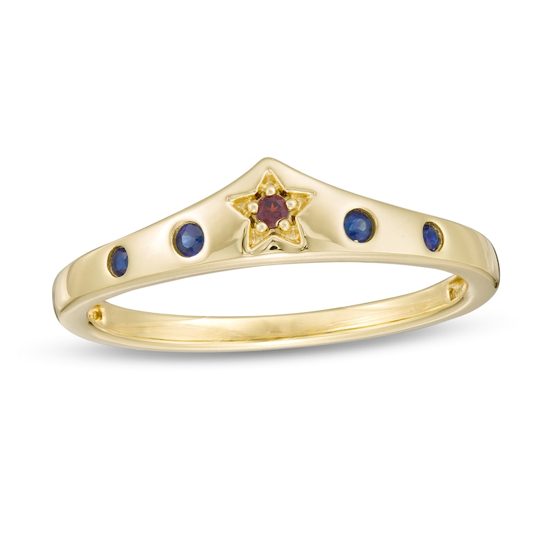 Garnet and Blue Sapphire Tiara Ring in 10K Gold