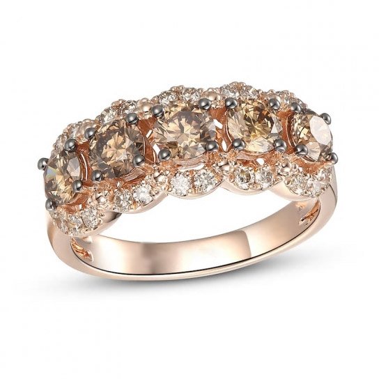 Creme Brulee Diamond Ring 1 1/2 ct tw Round 14K Strawberry Gold