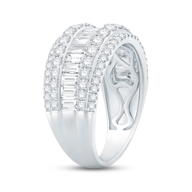Diamond Anniversary Ring 2 ct tw Round & Baguette-cut 14K White Gold