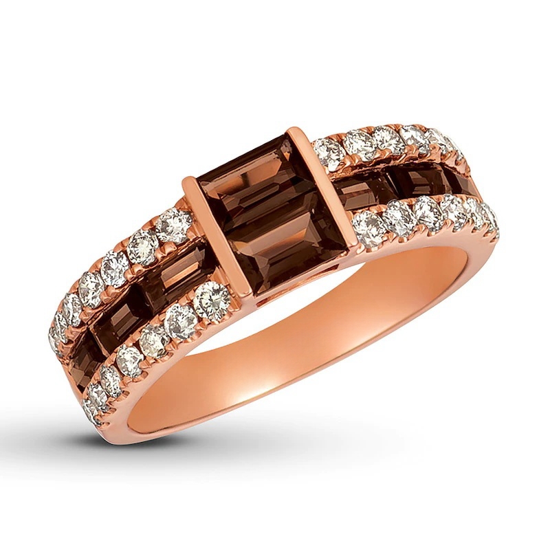 Chocolate Quartz Ring 1/2 ct tw Nude Diamonds 14K Gold