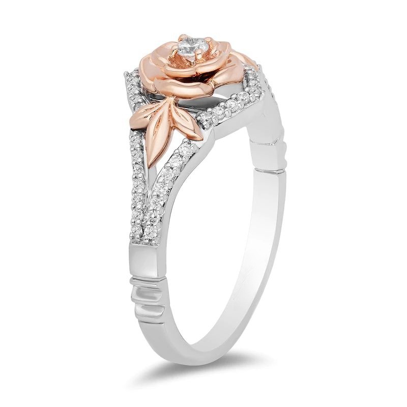 1/5CT.T.W. Diamond Rose Split Shank Ring in Sterling Silver and 10K Rose Gold