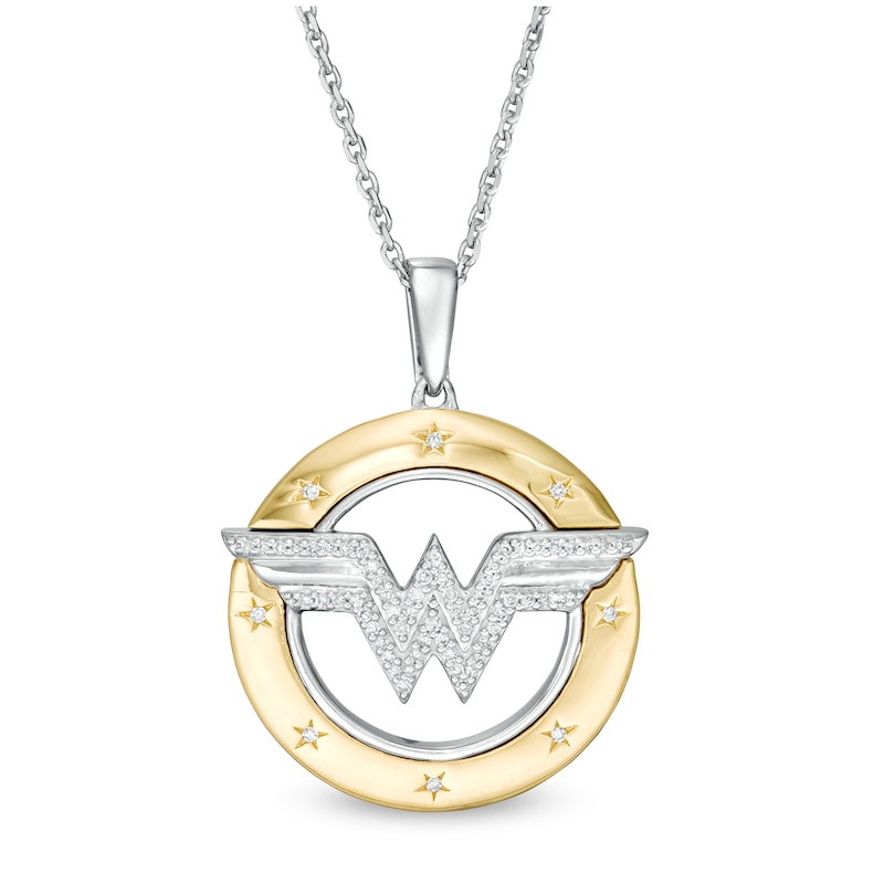 1/10 CT. T.W. Diamond Symbol Circle Pendant in Sterling Silver and 10K Gold
