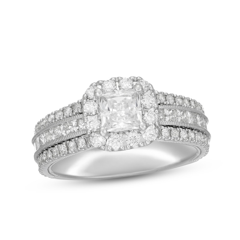 Diamond Engagement Ring 2-1/8 ct tw Princess & Round-cut 14K White Gold