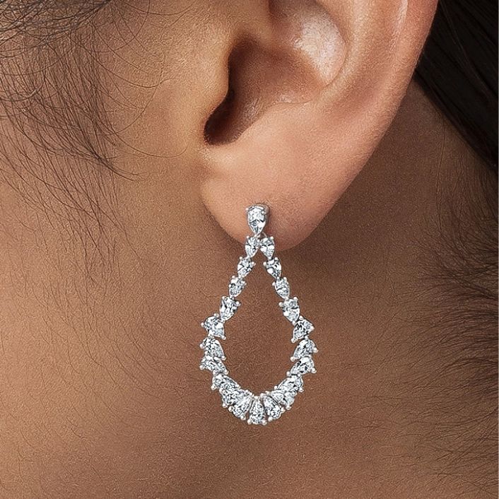 Diamond Teardrop Earrings 2 ct tw Marquise & Pear-Shaped 14K White Gold
