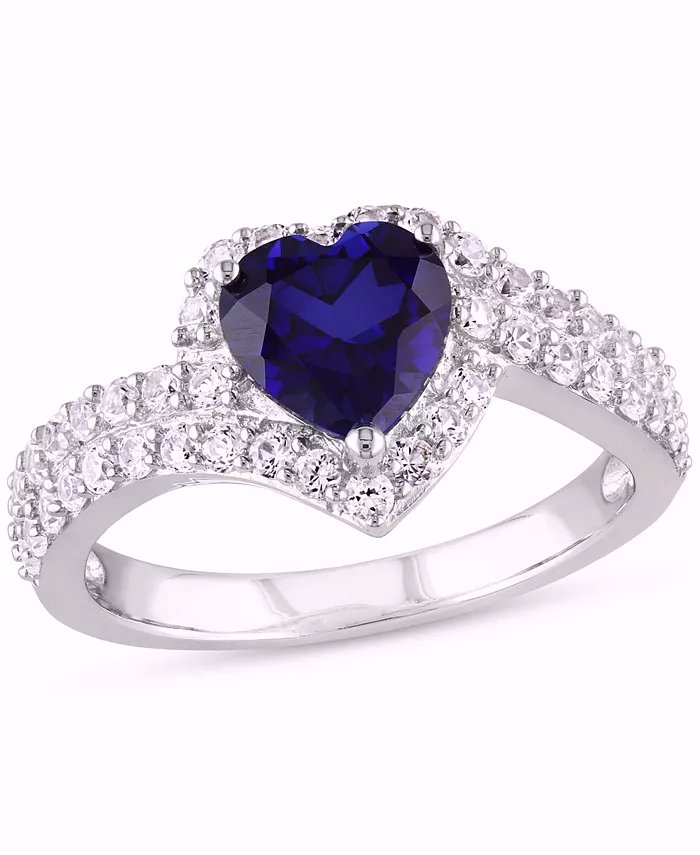 Blue Sapphire (1-7/8 ct. t.w.) & White Sapphire (1-7/8 ct. t.w.) Heart Swirl Ring in Sterling Silver