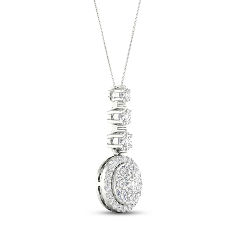 Multi-Diamond Drop Necklace 2 ct tw Round & Marquise-cut 14K White Gold 18′′