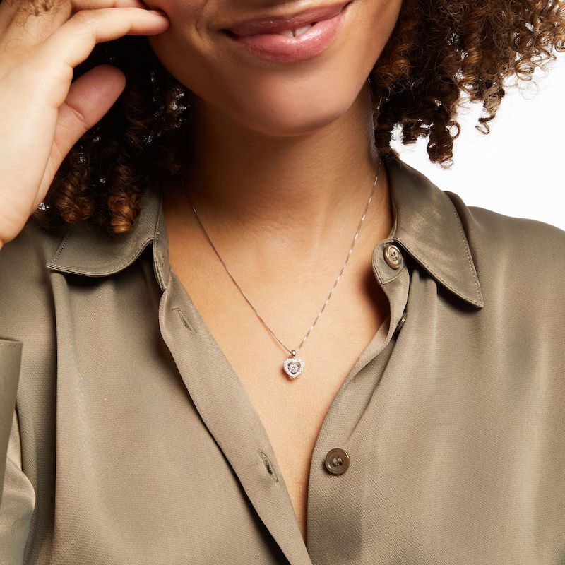 Unstoppable Love Diamond Heart Necklace 1/3 ct tw Round-cut 10K White Gold 19′′