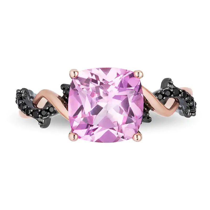 Pink Topaz and 1/10CT.T.W. Black Diamond Thorn Ring in 10K Rose Gold