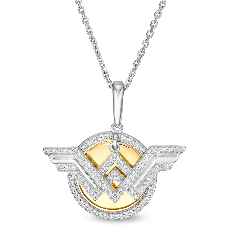 1/10 CT. T.W. Diamond Symbol Disc Pendant in Sterling Silver and 10K Gold