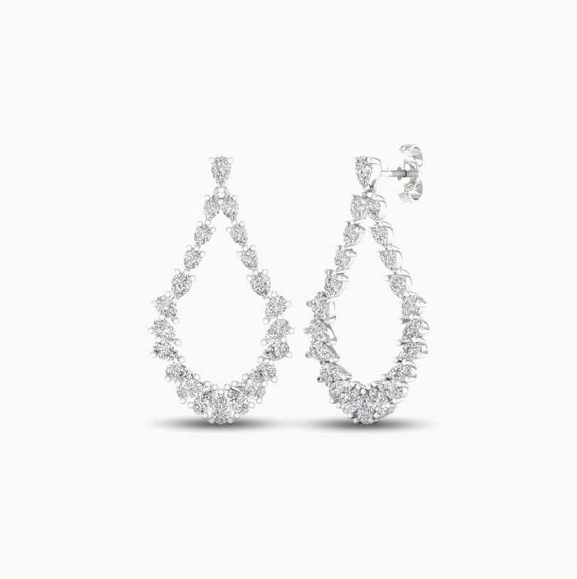 Diamond Teardrop Earrings 2 ct tw Marquise & Pear-Shaped 14K White Gold
