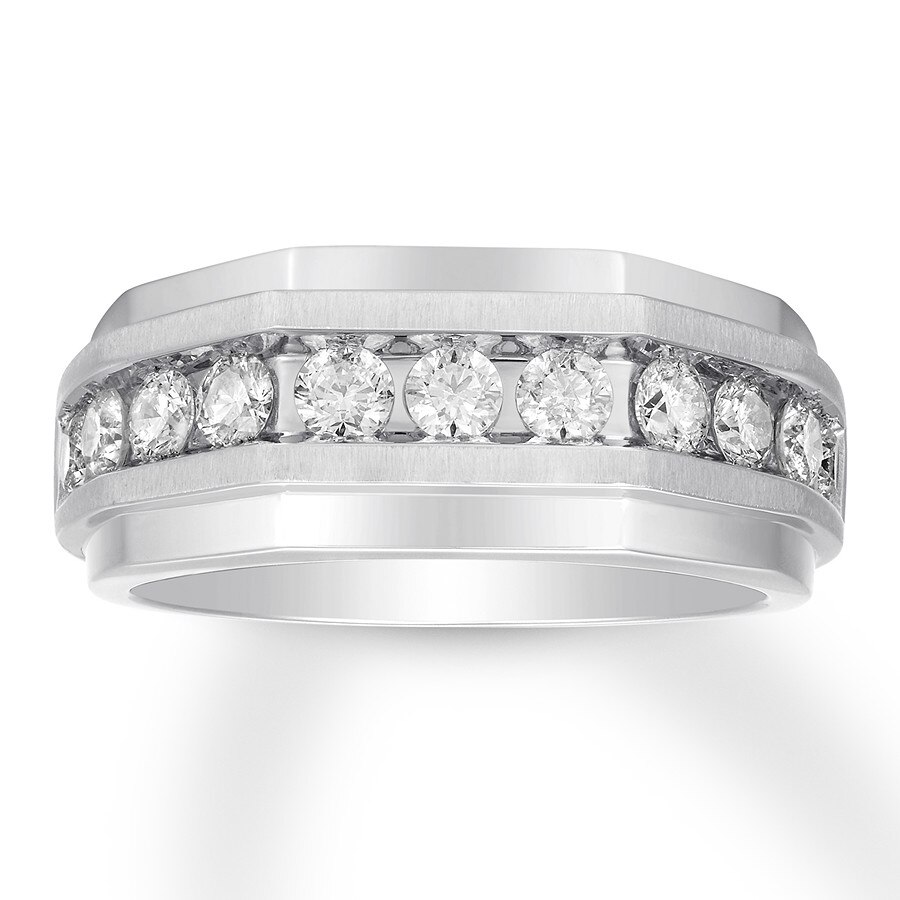 Men’s Diamond Wedding Band 1 ct tw Round-cut 10K White Gold