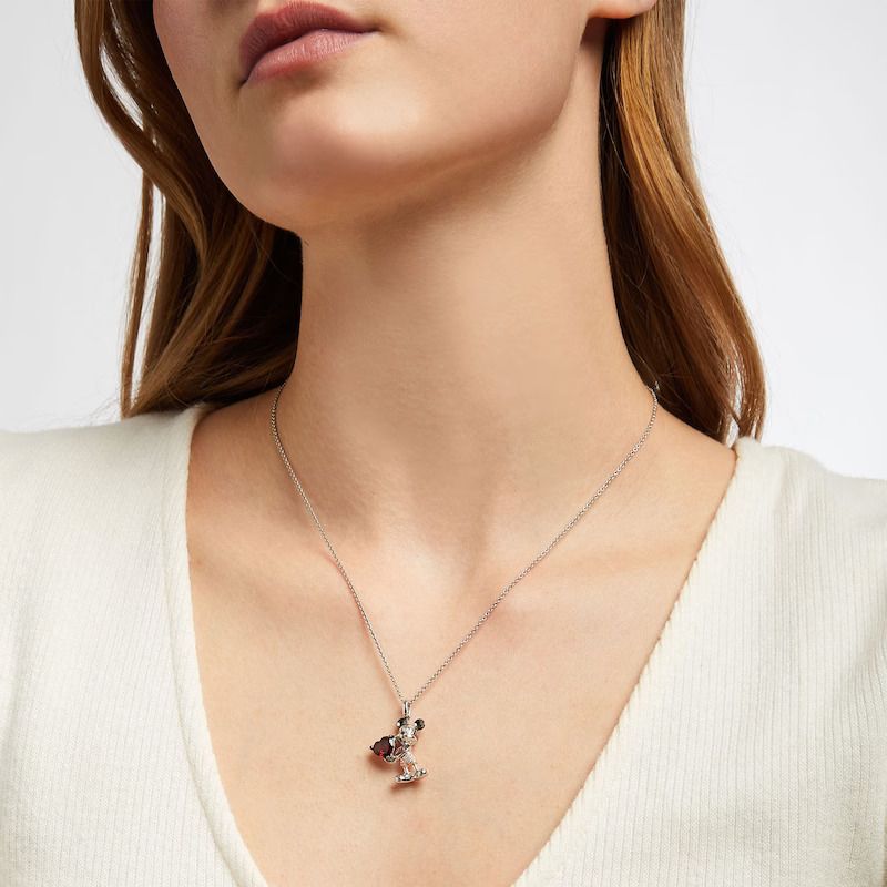 Mouse Garnet & Diamond Accent Necklace Sterling Silver & 10K Rose Gold 19